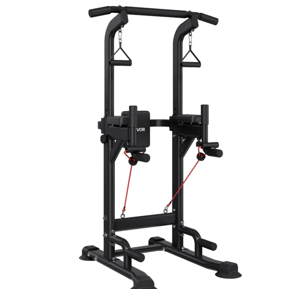 VEVOR Pull Up Bar, 330 LBS Power Tower Dip Station, Workout Dip Station with H-Shaped Stable Base & Back Pad, Adjustable 12 Level Height Free Standing Chin Up Bar for Back, 4-Level Adjustable Back Pad