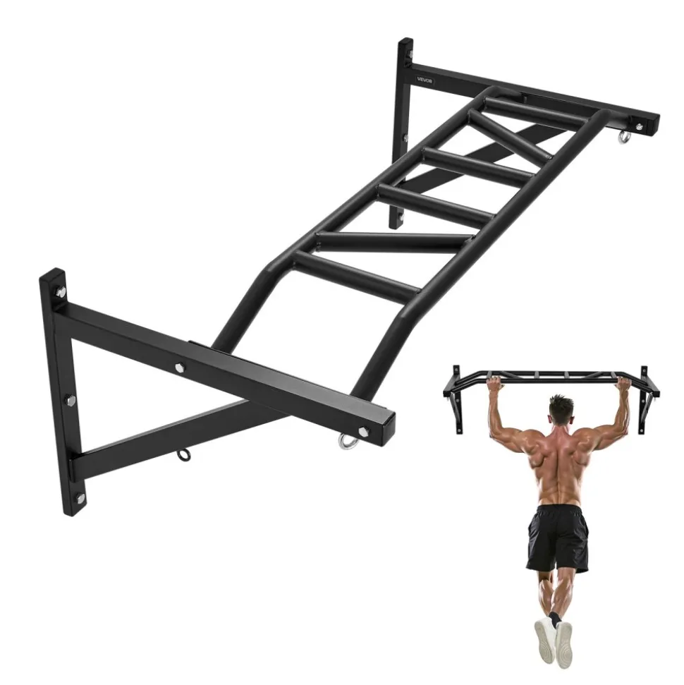VEVOR Pull Up Bar, Multi-Grip Wall Mounted Pull Ups, 50 in Width Multifunctional Chin Up Training Station, Heavy Duty Steel Upper Body Workout Bars with Hangers, 440 lbs Weight Capacity, for Home Gym