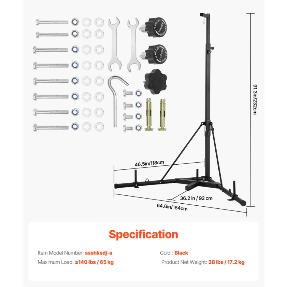 VEVOR Punching Bag Stand, Steel Heavy Duty Workout Training Equipment, Adjustable Height Boxing Punching Stand with Weighted Base, Holds Up to 140 lbs, Freestanding Sandbag Rack for Home Gym Fitness