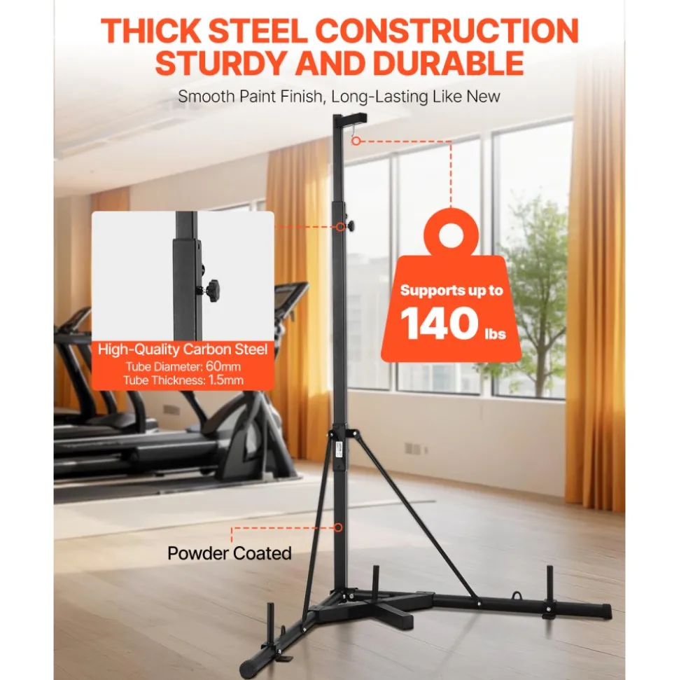VEVOR Punching Bag Stand, Steel Heavy Duty Workout Training Equipment, Adjustable Height Boxing Punching Stand with Weighted Base, Holds Up to 140 lbs, Freestanding Sandbag Rack for Home Gym Fitness