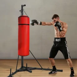 VEVOR Punching Bag Stand, Steel Heavy Duty Workout Training Equipment, Adjustable Height Boxing Punching Stand with Weighted Base, Holds Up to 140 lbs, Freestanding Sandbag Rack for Home Gym Fitness