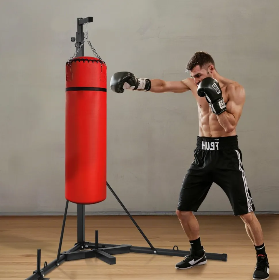 VEVOR Punching Bag Stand, Steel Heavy Duty Workout Training Equipment, Adjustable Height Boxing Punching Stand with Weighted Base, Holds Up to 140 lbs, Freestanding Sandbag Rack for Home Gym Fitness
