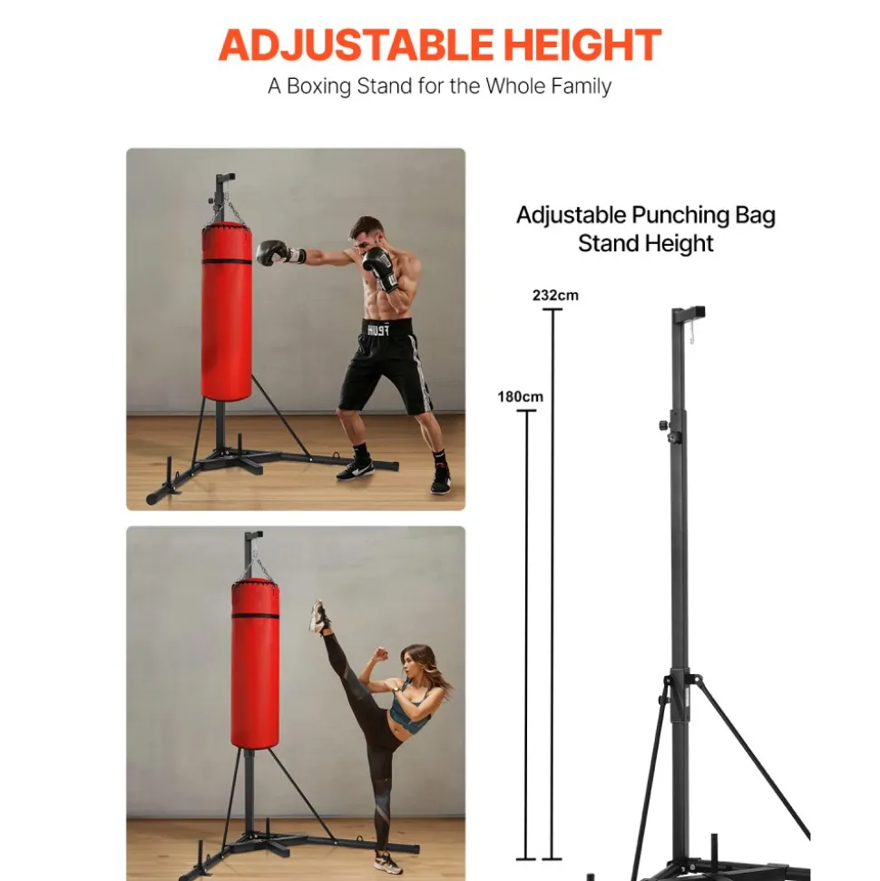 VEVOR Punching Bag Stand, Steel Heavy Duty Workout Training Equipment, Adjustable Height Boxing Punching Stand with Weighted Base, Holds Up to 140 lbs, Freestanding Sandbag Rack for Home Gym Fitness