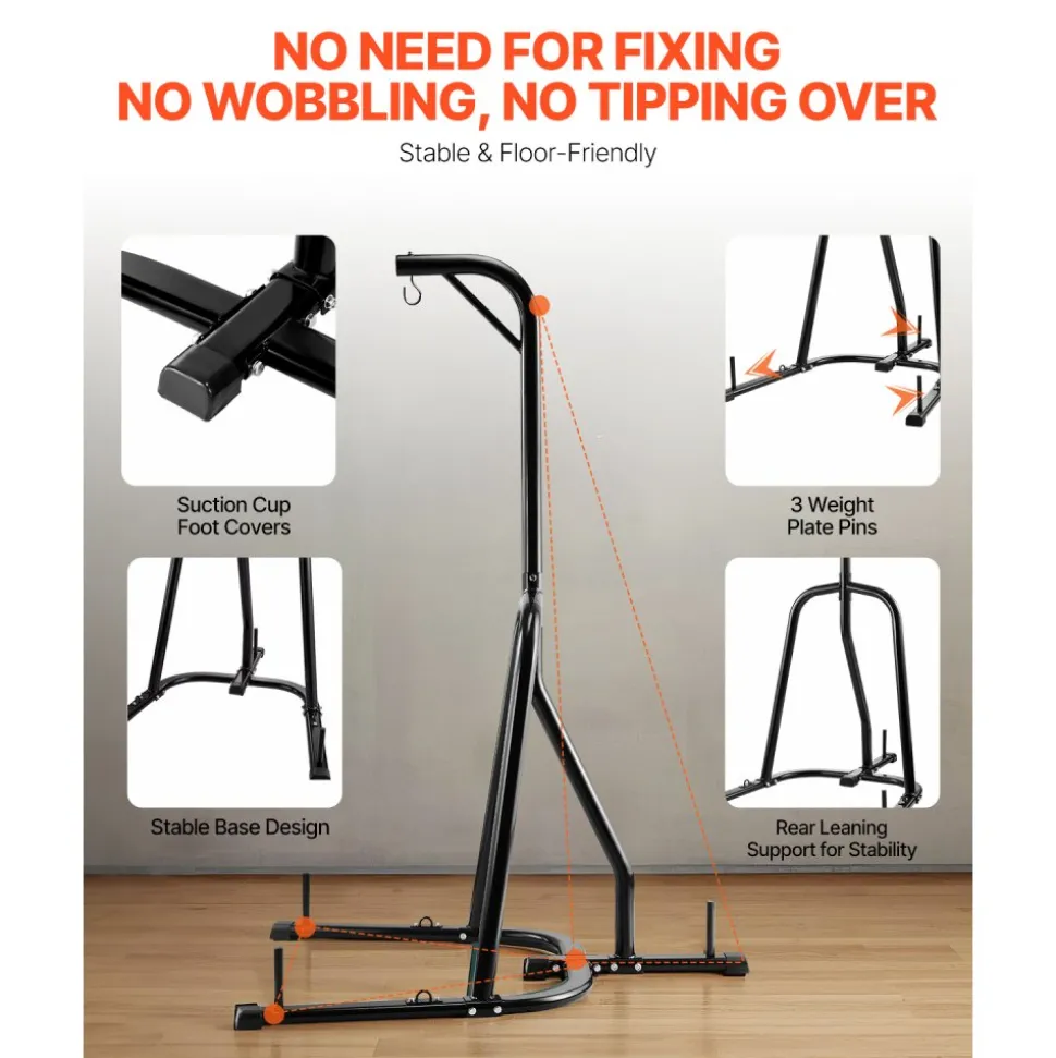 VEVOR Punching Bag Stand, Steel Heavy Duty Workout Equipment, Boxing Punching Bag Stand, Holds Up to 140 lbs, Freestanding Sandbag Rack with Weighted Base, Training Equipment for Home Gym Fitness