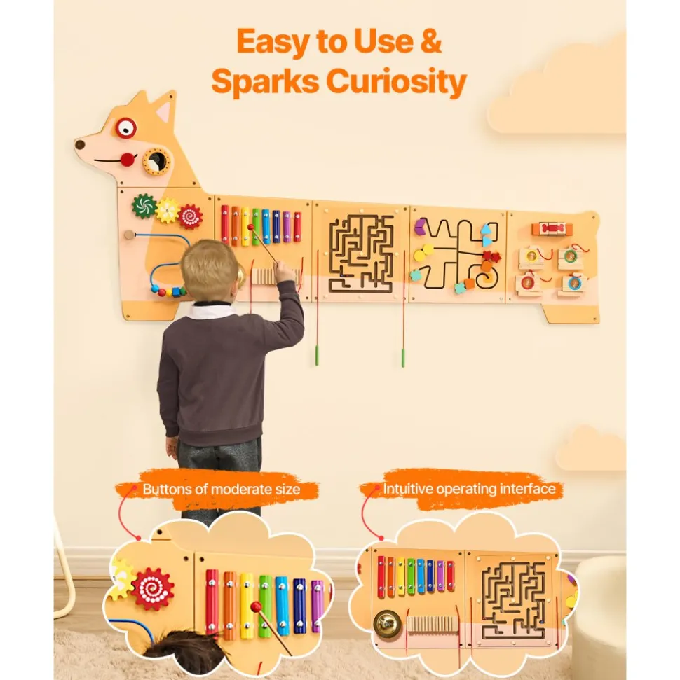 VEVOR Puppy Activity Wall Busy Board Panels, 12 Activities, Montessori Sensory Wall Toy for Kids 3-12 Years, Montessori Learning Activity Center, Ideal for Toddler Playroom Nursery Classroom