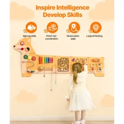VEVOR Puppy Activity Wall Busy Board Panels, 12 Activities, Montessori Sensory Wall Toy for Kids 3-12 Years, Montessori Learning Activity Center, Ideal for Toddler Playroom Nursery Classroom