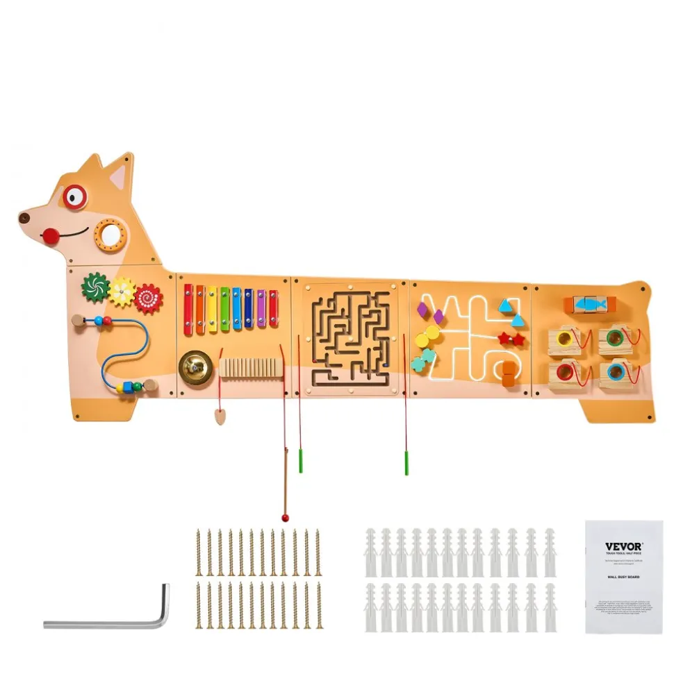 VEVOR Puppy Activity Wall Busy Board Panels, 12 Activities, Montessori Sensory Wall Toy for Kids 3-12 Years, Montessori Learning Activity Center, Ideal for Toddler Playroom Nursery Classroom