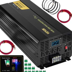 VEVOR Pure Sine Wave Inverter, 2500 Watt Power Inverter, DC 12V to AC 120V Car Inverter, with USB Port, LCD Display, and Remote Controller Power Converter, for RV Truck Car Solar System Travel Camping