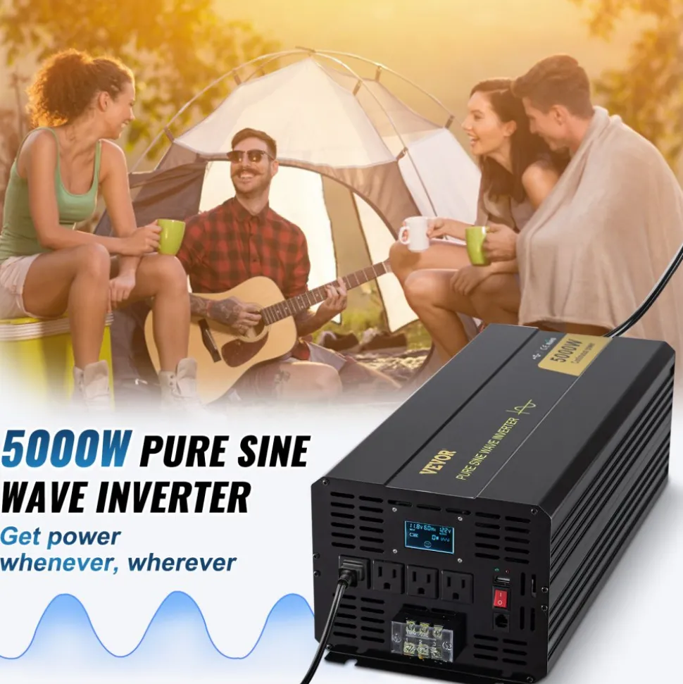 VEVOR Pure Sine Wave Inverter, 2500 Watt Power Inverter, DC 12V to AC 120V Car Inverter, with USB Port, LCD Display, and Remote Controller Power Converter, for RV Truck Car Solar System Travel Camping