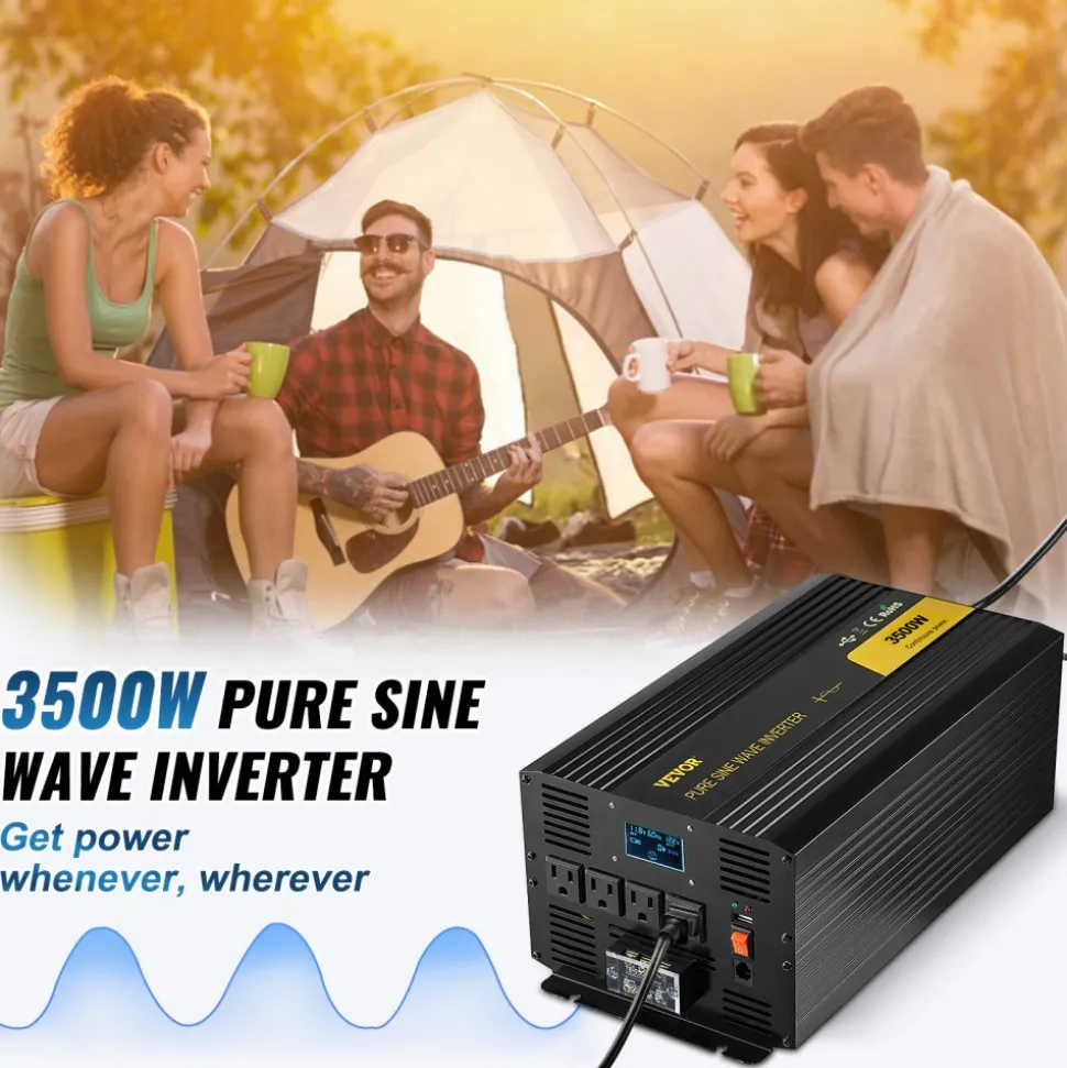 VEVOR Pure Sine Wave Inverter Charger, 2000W, DC 12V to AC 120V Power Inverter with LCD Display, Remote Control, Low Frequency, GFCI, for RV Camper Home, Compatible with 12V LiFePO4 Lithium Batteries