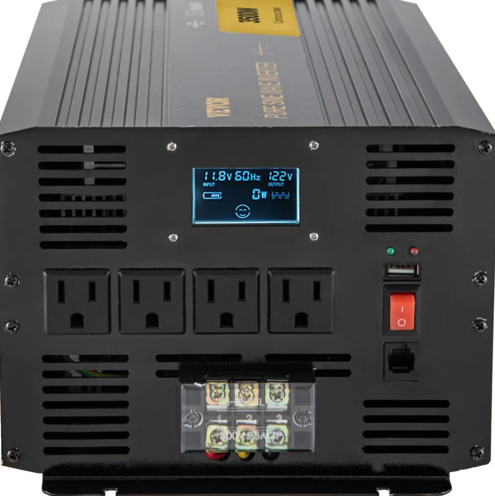 VEVOR Pure Sine Wave Inverter Charger, 2000W, DC 12V to AC 120V Power Inverter with LCD Display, Remote Control, Low Frequency, GFCI, for RV Camper Home, Compatible with 12V LiFePO4 Lithium Batteries