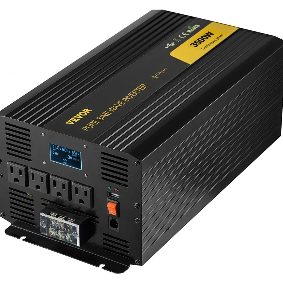 VEVOR Pure Sine Wave Inverter Charger, 2000W, DC 12V to AC 120V Power Inverter with LCD Display, Remote Control, Low Frequency, GFCI, for RV Camper Home, Compatible with 12V LiFePO4 Lithium Batteries