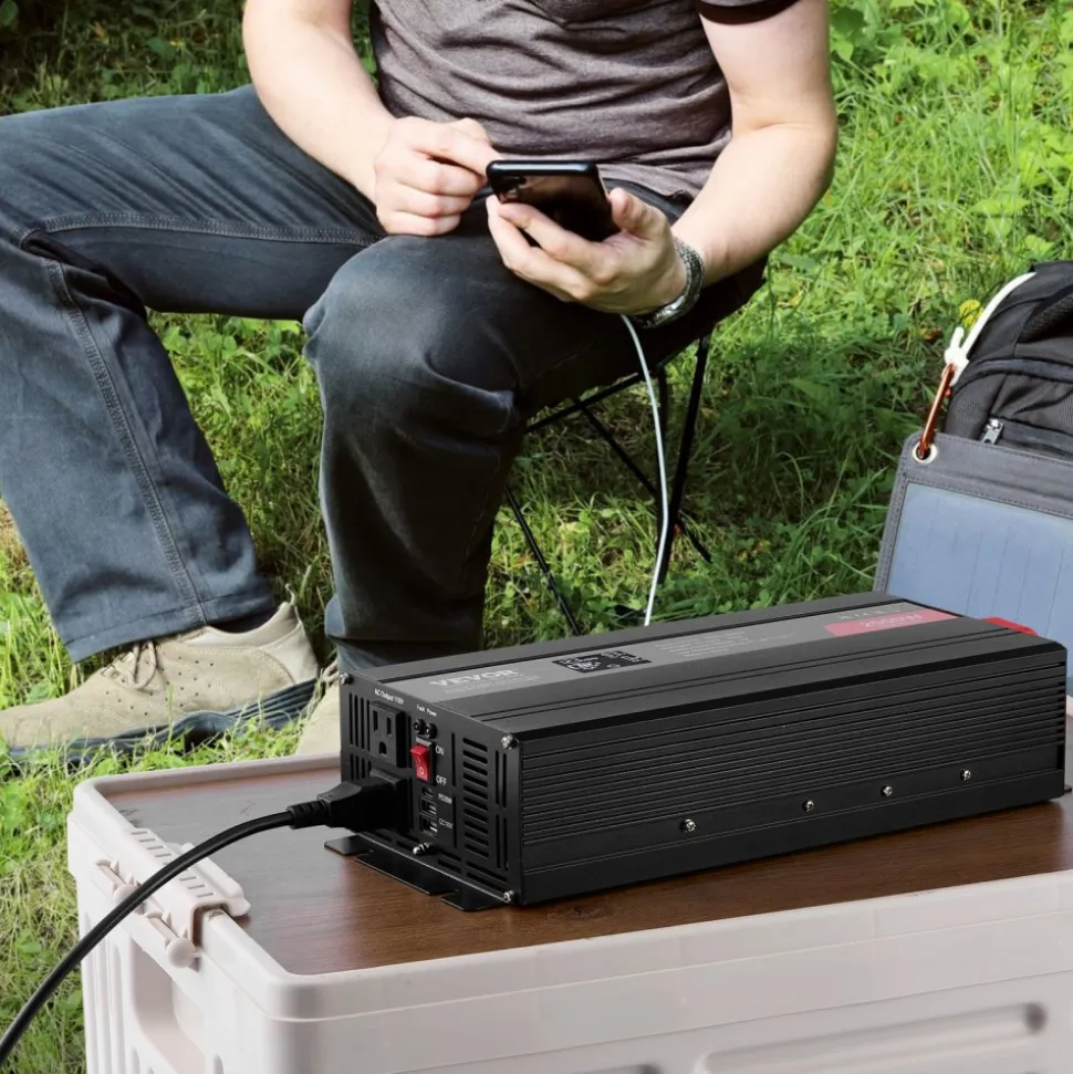 VEVOR Pure Sine Wave Inverter Charger, 5000 Watt, DC 24V to AC 120V Power Inverter with LCD Display, Remote Control, Solar Inverter for Off-Grid Solar RV Boat Home, Compatible with Various Batteries