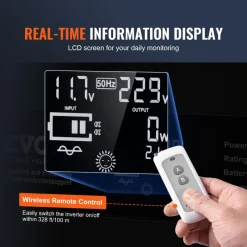 VEVOR Pure Sine Wave Inverter, 3000 Watt, DC 12V to AC 120V Power Inverter with 2 AC Outlets 2 USB Port 1 Type-C Port, LCD Display and Remote Controller for Large Home Appliances, CE FCC Certified