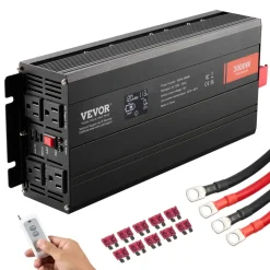 VEVOR Pure Sine Wave Inverter, 3000 Watt, DC 12V to AC 120V Power Inverter with 2 AC Outlets 2 USB Port 1 Type-C Port, LCD Display and Remote Controller for Large Home Appliances, CE FCC Certified