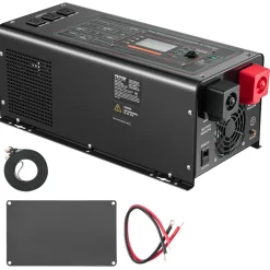VEVOR Pure Sine Wave Inverter Charger, 3000 Watt, DC 24V to AC 120V Power Inverter with LCD Display, Remote Control, Solar Inverter for Off-Grid Solar RV Boat Home, Compatible with Various Batteries