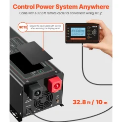 VEVOR Pure Sine Wave Inverter Charger, 3000 Watt, DC 24V to AC 120V Power Inverter with LCD Display, Remote Control, Solar Inverter for Off-Grid Solar RV Boat Home, Compatible with Various Batteries