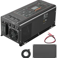 VEVOR Pure Sine Wave Inverter Charger, 3000 Watt, DC 24V to AC 120V Power Inverter with LCD Display, Remote Control, Solar Inverter for Off-Grid Solar RV Boat Home, Compatible with Various Batteries