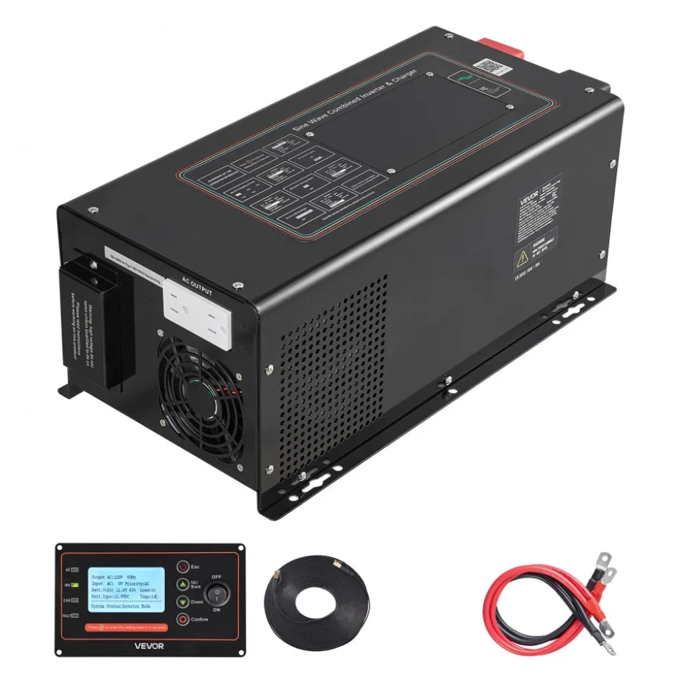 VEVOR Pure Sine Wave Inverter Charger, 3000W, DC 12V to AC 120V Power Inverter with LCD Display, Remote Control, Low Frequency, for RV Camper Home, Compatible with 12V LiFePO4 and Lithium Batteries