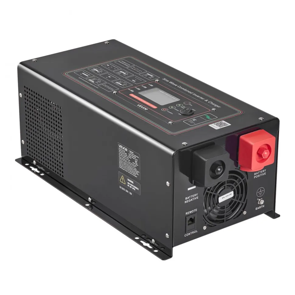 VEVOR Pure Sine Wave Inverter Charger, 3000W, DC 12V to AC 120V Power Inverter with LCD Display, Remote Control, Low Frequency, for RV Camper Home, Compatible with 12V LiFePO4 and Lithium Batteries