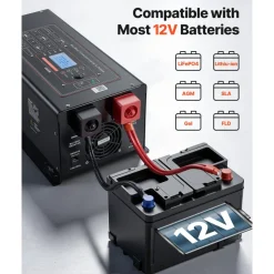 VEVOR Pure Sine Wave Inverter Charger, 3000W, DC 12V to AC 120V Power Inverter with LCD Display, Remote Control, Low Frequency, for RV Camper Home, Compatible with 12V LiFePO4 and Lithium Batteries
