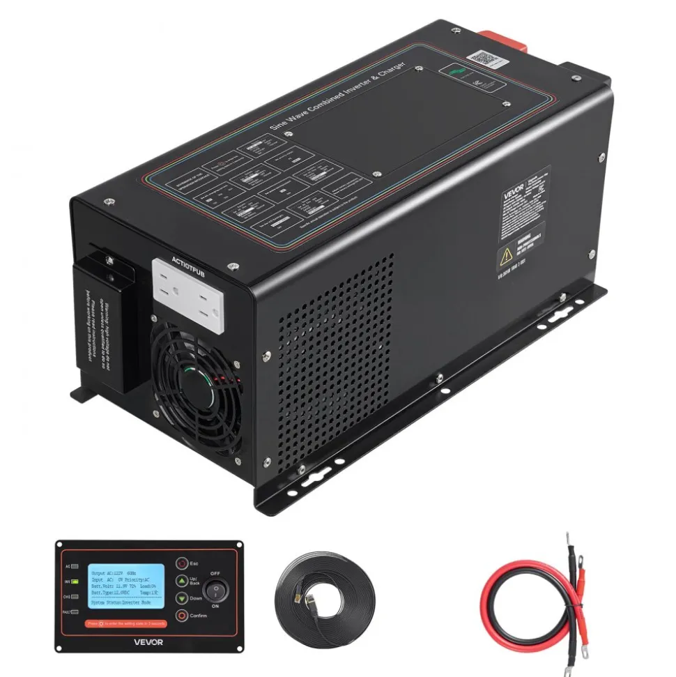 VEVOR Pure Sine Wave Inverter Charger, 1200W, DC 12V to AC 120V Power Inverter with LCD Display, Remote Control, Low Frequency, for RV Camper Home, Compatible with 12V LiFePO4 Lithium Batteries