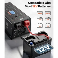VEVOR Pure Sine Wave Inverter Charger, 1200W, DC 12V to AC 120V Power Inverter with LCD Display, Remote Control, Low Frequency, for RV Camper Home, Compatible with 12V LiFePO4 Lithium Batteries