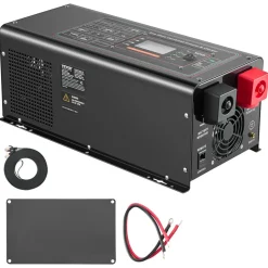 VEVOR Pure Sine Wave Inverter Charger, 2000 Watt, DC 12V to AC 120V Power Inverter with LCD Display, Remote Control, Solar Inverter for Off-Grid Solar RV Boat Home, Compatible with Various Batteries