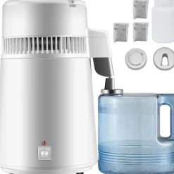 VEVOR Pure Water Distiller 750W, Purifier Filter Fully Upgraded with Handle 1.1 Gal /4L, BPA Free Container, Perfect for Home Use, White