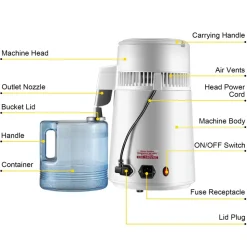 VEVOR Pure Water Distiller 750W, Purifier Filter Fully Upgraded with Handle 1.1 Gal /4L, BPA Free Container, Perfect for Home Use, White