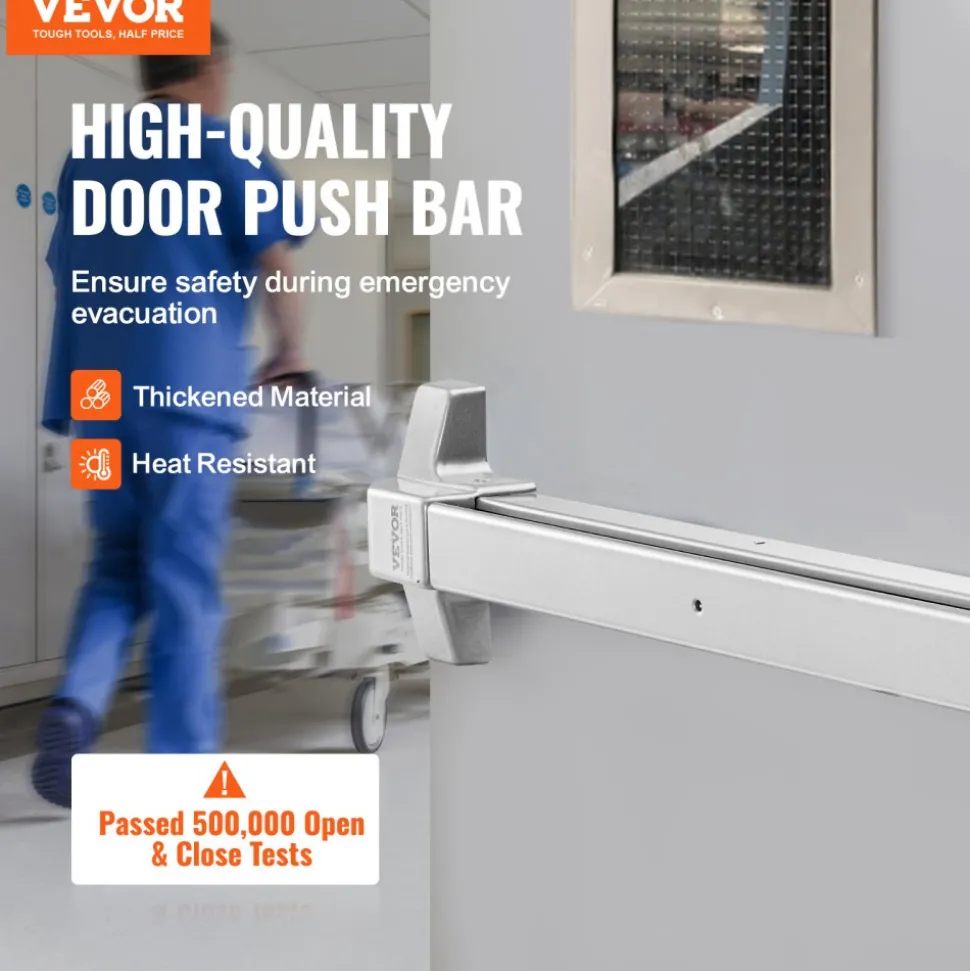 VEVOR Push Bar Door Locks, Carbon Steel Panic Bars for Exit Doors, with Exterior Lever and 3 Keys, Push Bar Panic Exit Device Door Hardware for Metal Wood Door, for Left and Right Handed Doors
