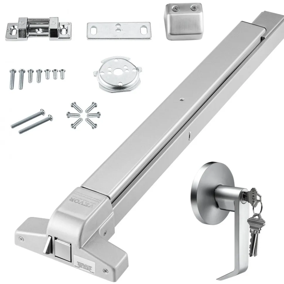 VEVOR Push Bar Door Locks, Carbon Steel Panic Bars for Exit Doors, with Exterior Lever and 3 Keys, Push Bar Panic Exit Device Door Hardware for Metal Wood Door, for Left and Right Handed Doors