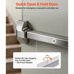VEVOR Push Bar Panic Exit Device, 28" Stainless Steel Commercial Panic Bar for Exit Doors, Emergency Exit Door Hardware with Vertical Top Rod and Sticker, for 28"-41" Wood or Metal Door, Silver