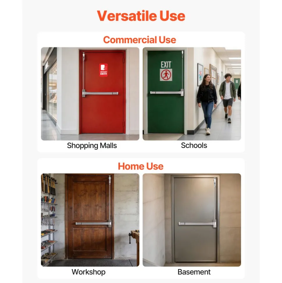 VEVOR Push Bar Panic Exit Device, 28" Stainless Steel Commercial Panic Bar for Exit Doors, Emergency Exit Door Hardware with Vertical Top Rod and Sticker, for 28"-41" Wood or Metal Door, Silver