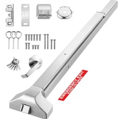 VEVOR Push Bar Panic Exit Device, 41" Stainless Steel Commercial Panic Bar for Exit Doors, Emergency Exit Door Hardware with Exterior Lever Handle and 6 Keys, for 41"-61" Wood or Metal Door, Silver