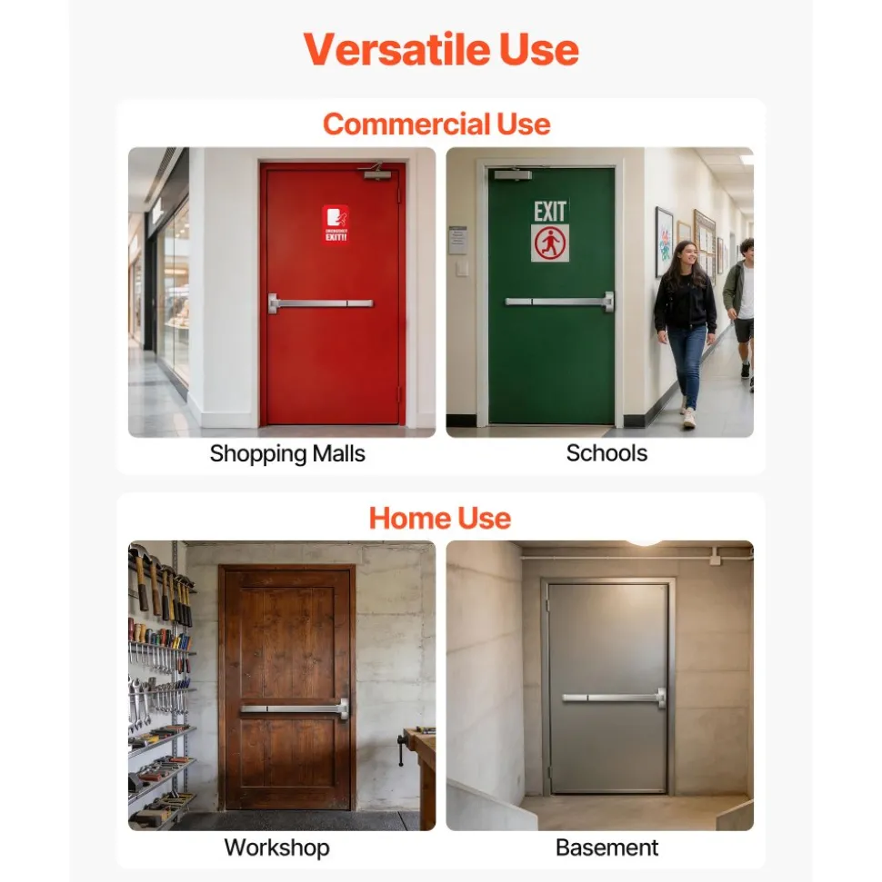 VEVOR Push Bar Panic Exit Device, 31" Stainless Steel Commercial Panic Bar for Exit Doors, Emergency Exit Door Hardware with Dual Locking Bolt and Sticker, for 31"-46" Wood or Metal Door, Silver