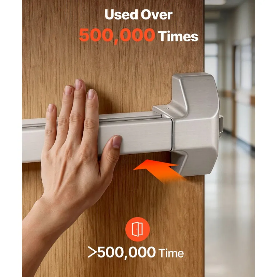 VEVOR Push Bar Panic Exit Device, 31" Stainless Steel Commercial Panic Bar for Exit Doors, Emergency Exit Door Hardware with Dual Locking Bolt and Sticker, for 31"-46" Wood or Metal Door, Silver