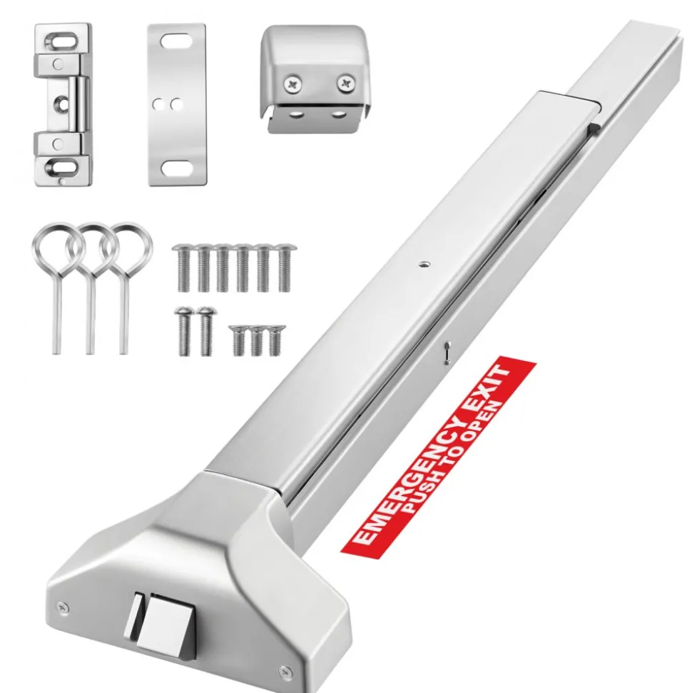 VEVOR Push Bar Panic Exit Device, 31" Stainless Steel Commercial Panic Bar for Exit Doors, Emergency Exit Door Hardware with Dual Locking Bolt and Sticker, for 31"-46" Wood or Metal Door, Silver