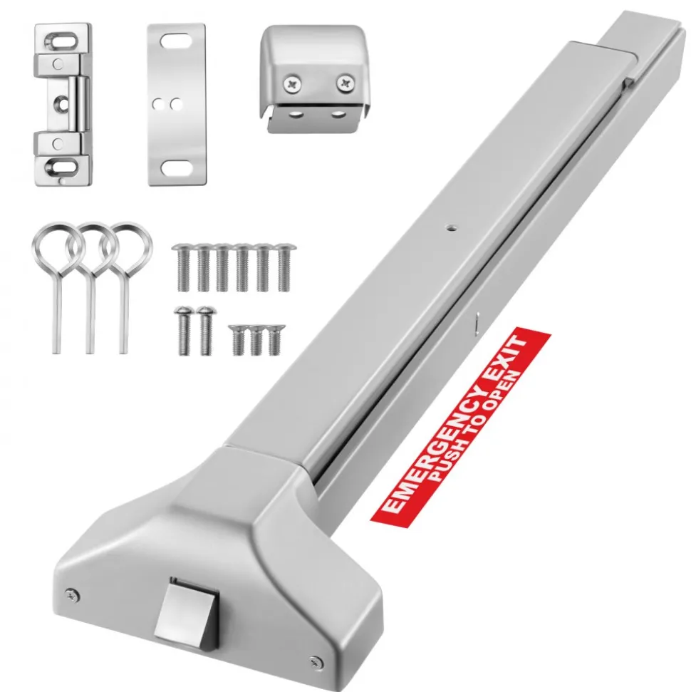 VEVOR Push Bar Panic Exit Device, 28" Premium Metal Commercial Panic Bar for Exit Doors, Emergency Exit Door Hardware with Warning Sticker, Easy Installation, for 28"-41" Wood or Metal Door, Silver