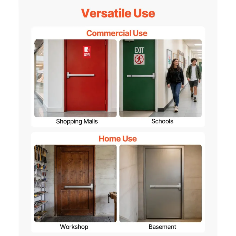 VEVOR Push Bar Panic Exit Device, 28" Premium Metal Commercial Panic Bar for Exit Doors, Emergency Exit Door Hardware with Warning Sticker, Easy Installation, for 28"-41" Wood or Metal Door, Silver