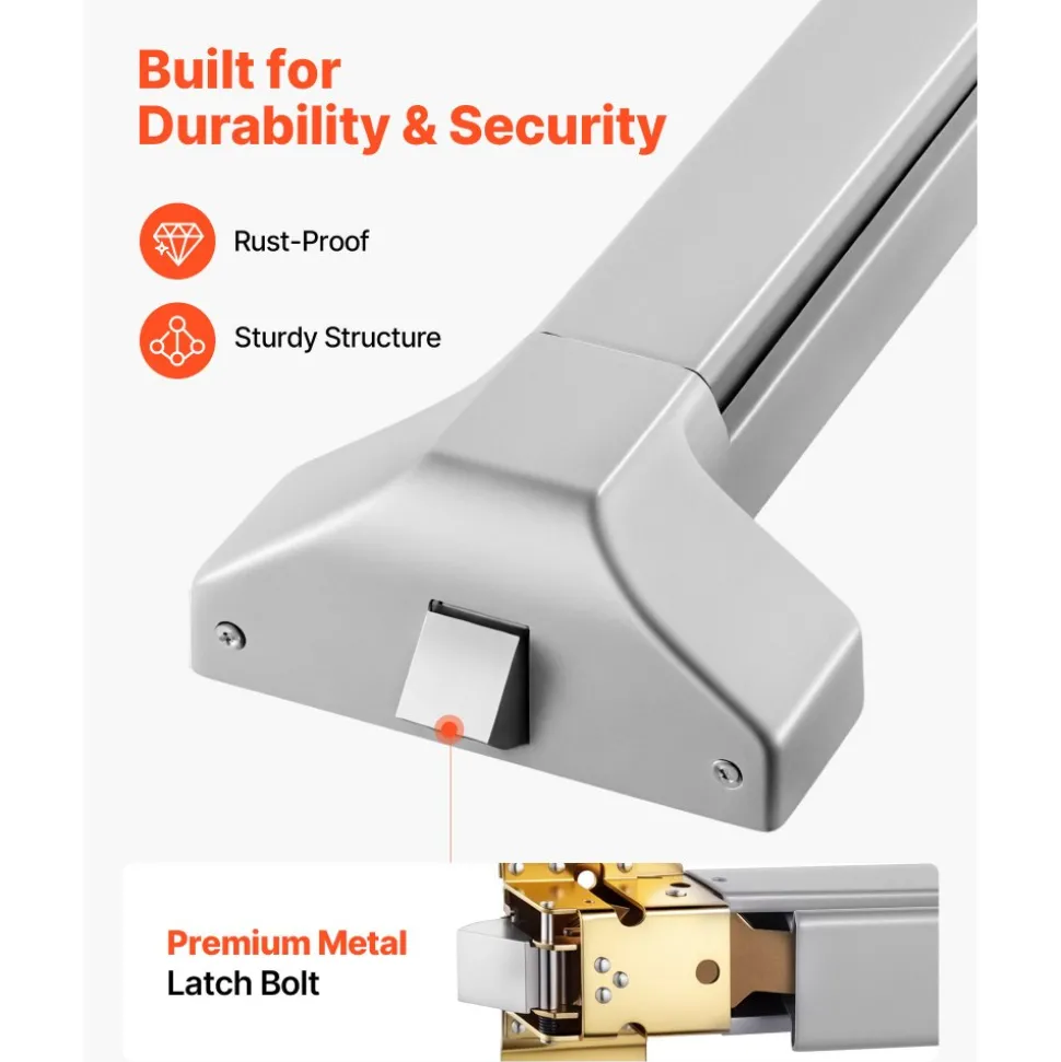 VEVOR Push Bar Panic Exit Device, 28" Premium Metal Commercial Panic Bar for Exit Doors, Emergency Exit Door Hardware with Warning Sticker, Easy Installation, for 28"-41" Wood or Metal Door, Silver