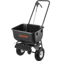 VEVOR Push Lawn Spreader, 12ft Spreading Width, Broadcast Spreader with 80lbs Load Capacity & 10 in All-Terrain Tires, Walk-Behind Garden & Lawn Broadcast Spreaders for Seed Fertilizer, Salt Ice Melt