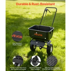 VEVOR Push Lawn Spreader, 12ft Spreading Width, Broadcast Spreader with 80lbs Load Capacity & 10 in All-Terrain Tires, Walk-Behind Garden & Lawn Broadcast Spreaders for Seed Fertilizer, Salt Ice Melt
