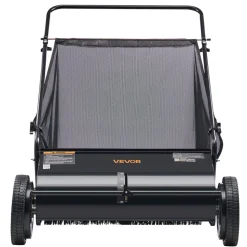 VEVOR Push Lawn Sweeper, 26-inch Leaf & Grass Collector, Strong Rubber Wheels & Heavy Duty Thickened Steel, Durable to Use with Large Capacity 7 cu. ft. Mesh Collection Hopper Bag, 4 Spinning Brushes