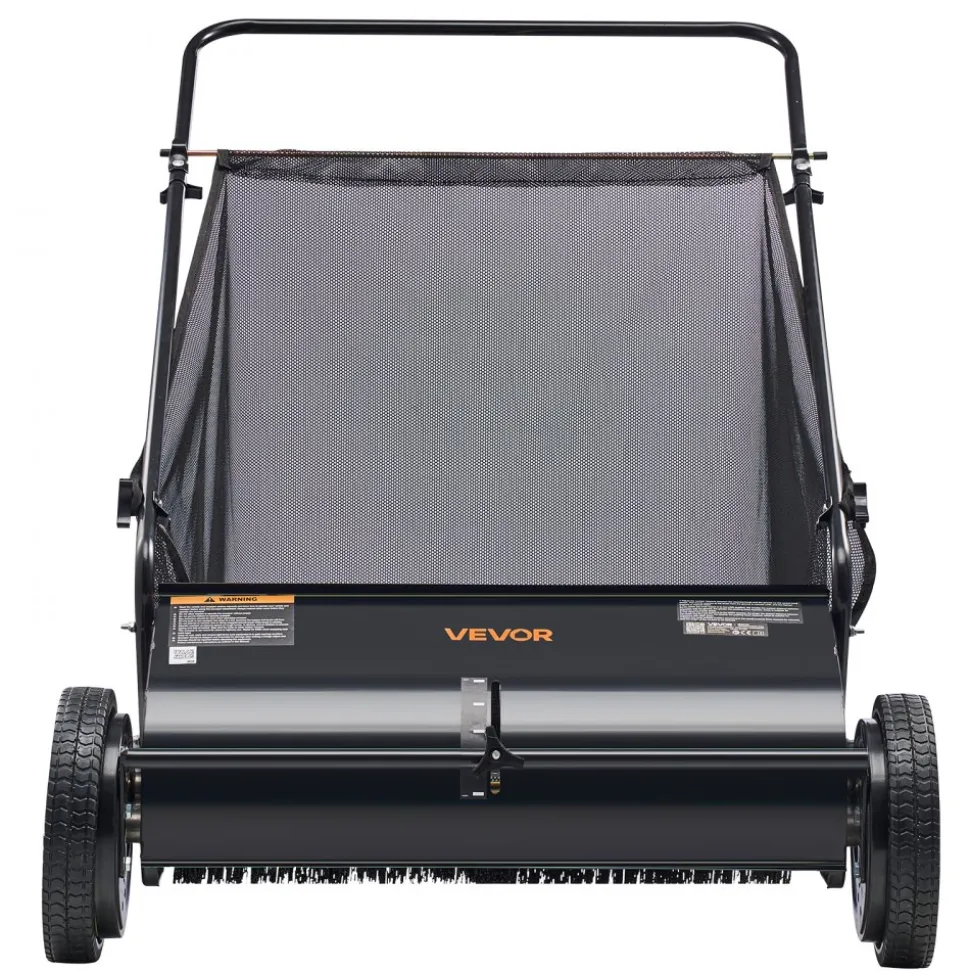 VEVOR Push Lawn Sweeper, 26-inch Leaf & Grass Collector, Strong Rubber Wheels & Heavy Duty Thickened Steel, Durable to Use with Large Capacity 7 cu. ft. Mesh Collection Hopper Bag, 4 Spinning Brushes