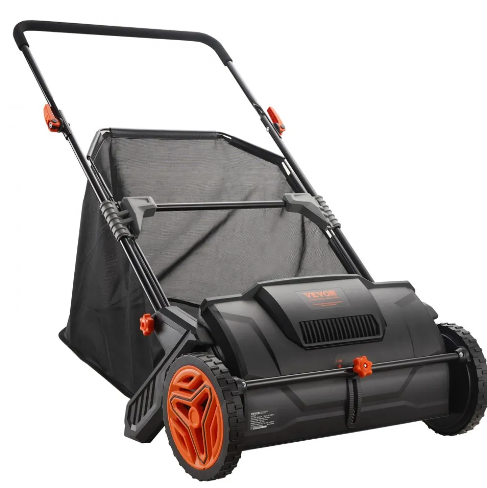 VEVOR Push Lawn Sweeper, 21inch Leaf & Grass Collector, Strong Plastic Wheels & Heavy Duty Thickened Steel Durable to Use with Large Capacity 3.5 cu. ft. Mesh Collection Hopper Bag, 2 Spinning Brushes