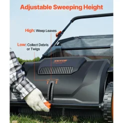 VEVOR Push Lawn Sweeper, 21inch Leaf & Grass Collector, Strong Plastic Wheels & Heavy Duty Thickened Steel Durable to Use with Large Capacity 3.5 cu. ft. Mesh Collection Hopper Bag, 2 Spinning Brushes