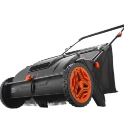 VEVOR Push Lawn Sweeper, 21inch Leaf & Grass Collector, Strong Plastic Wheels & Heavy Duty Thickened Steel Durable to Use with Large Capacity 3.5 cu. ft. Mesh Collection Hopper Bag, 2 Spinning Brushes
