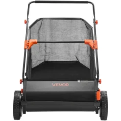 VEVOR Push Lawn Sweeper, 26 in Leaf & Grass Collector with 7 cu. ft. Hopper Bag, Adjustable Brush Height & Spinning Brushes, Heavy Duty Yard Sweeper with Rubber Wheels for Leaves Grass Cleanup