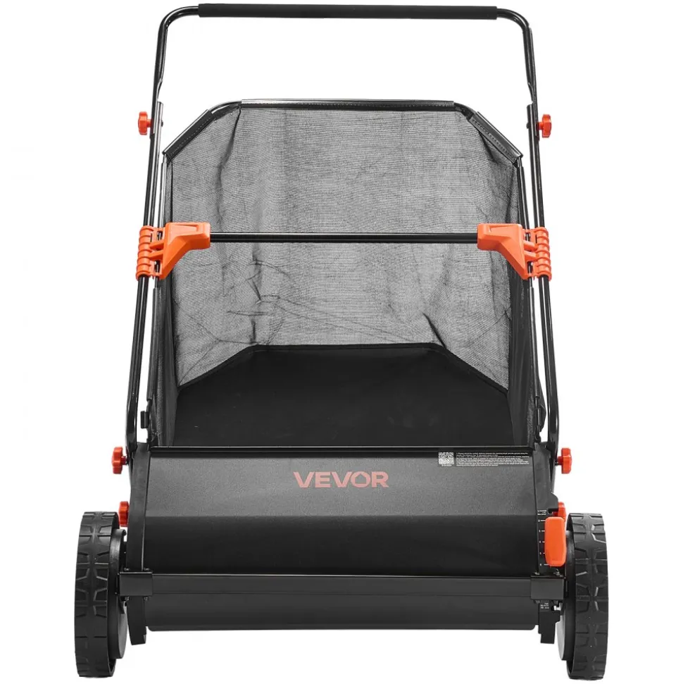 VEVOR Push Lawn Sweeper, 26 in Leaf & Grass Collector with 7 cu. ft. Hopper Bag, Adjustable Brush Height & Spinning Brushes, Heavy Duty Yard Sweeper with Rubber Wheels for Leaves Grass Cleanup